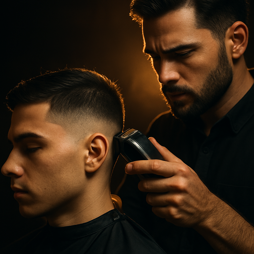 Barbero realizando un degradé de precisión